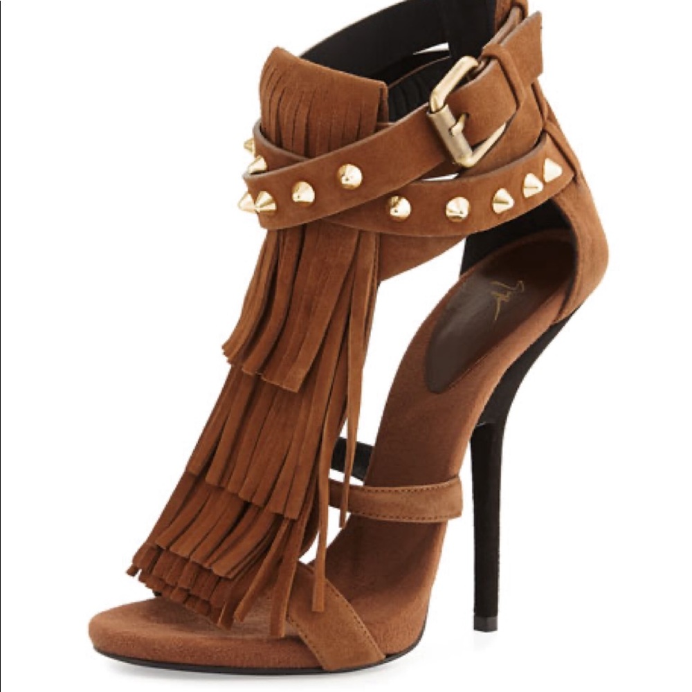 Giuseppe Zanotti Brown and Gold Fringe Sandals